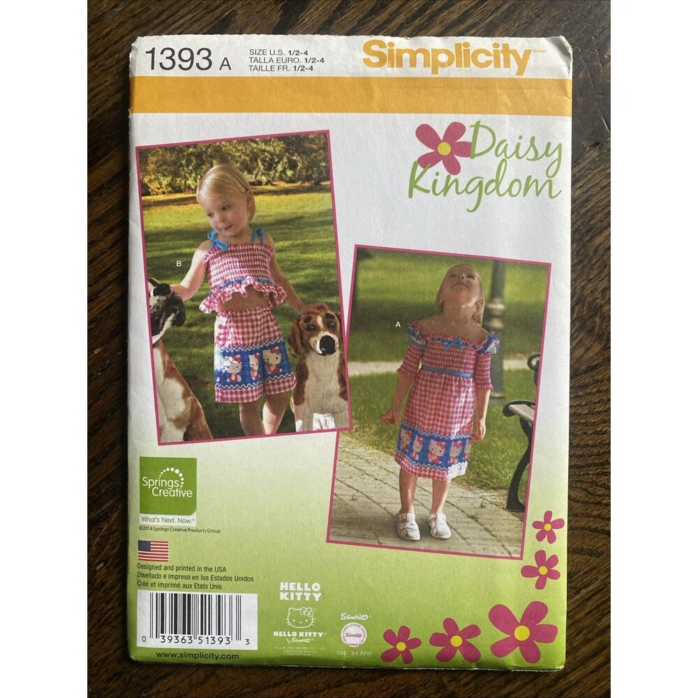 Simplicity 1393 Dress Top Shirred Sz ½-4 Uncut Pattern Daisy Kingdom HelloKitty